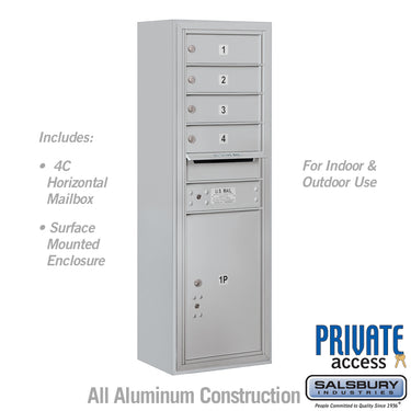 11 Door High Surface Mounted 4C Horizontal Mailbox with 4 Doors and 1 Parcel Locker in Aluminum with Private Access
